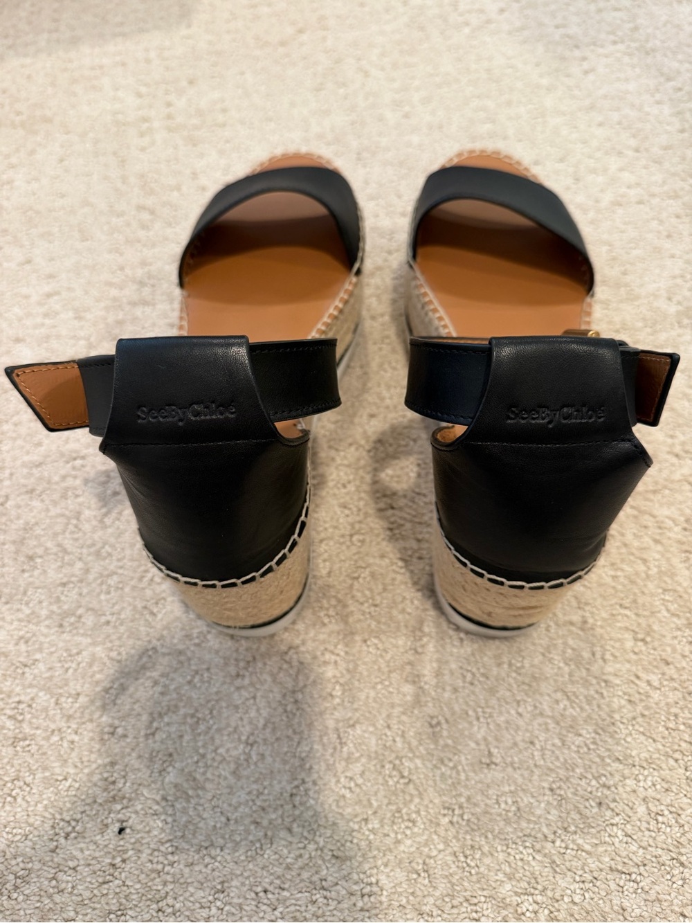 See By Chloe Black Leather Espadrille Platform Sandals - Picture 3 of 3